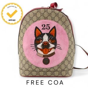 Gucci Limited Edition Bosco GG Supreme Backpack Dog Embroidered Animal Print